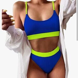 Lilosy Ribbed Tummy Control High Waisted Bikini NWT size large